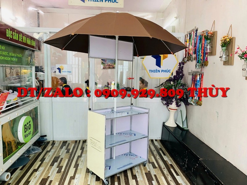 Dù che xe bán cà phê gấp gọn in logo
